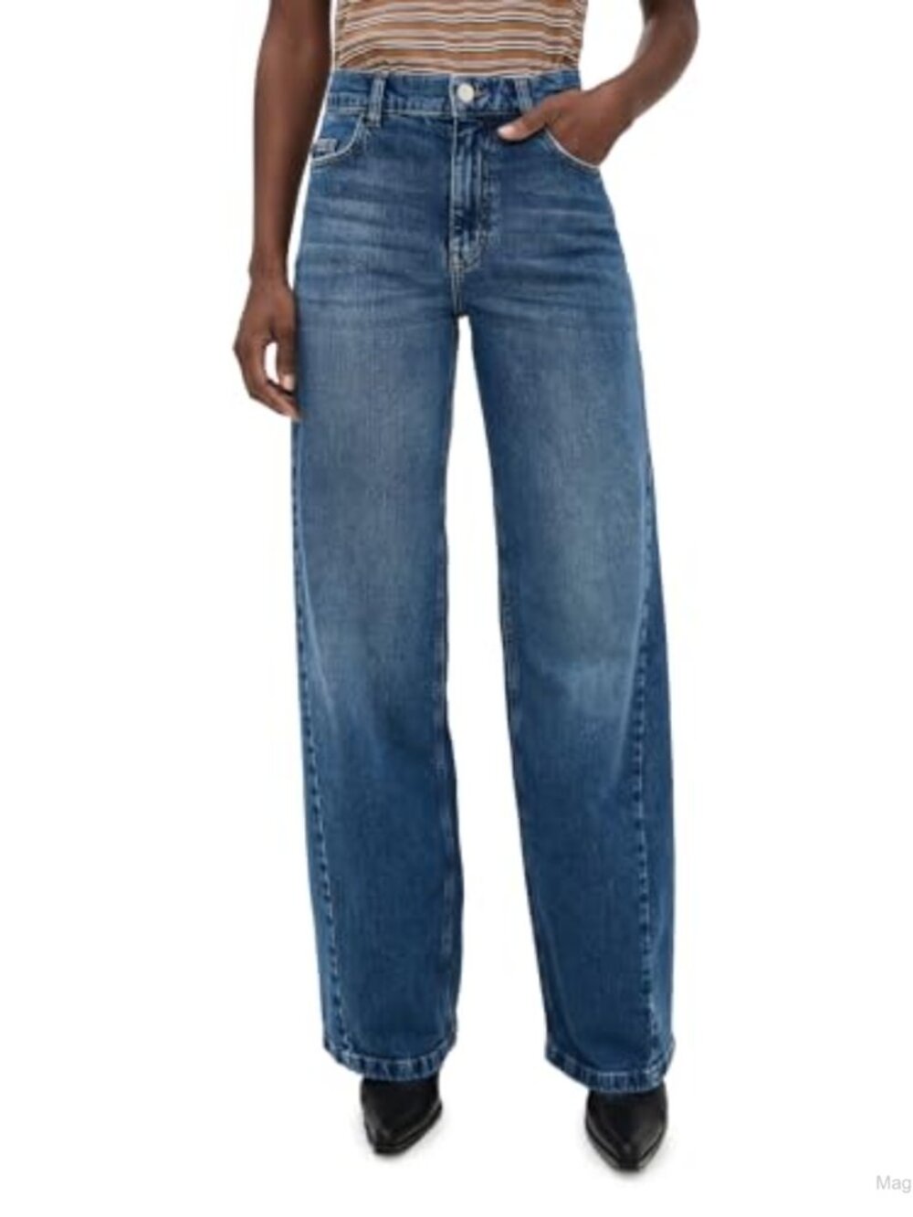 High Rise Wide Leg Loose Fit Jeans Non-Stretch Denim